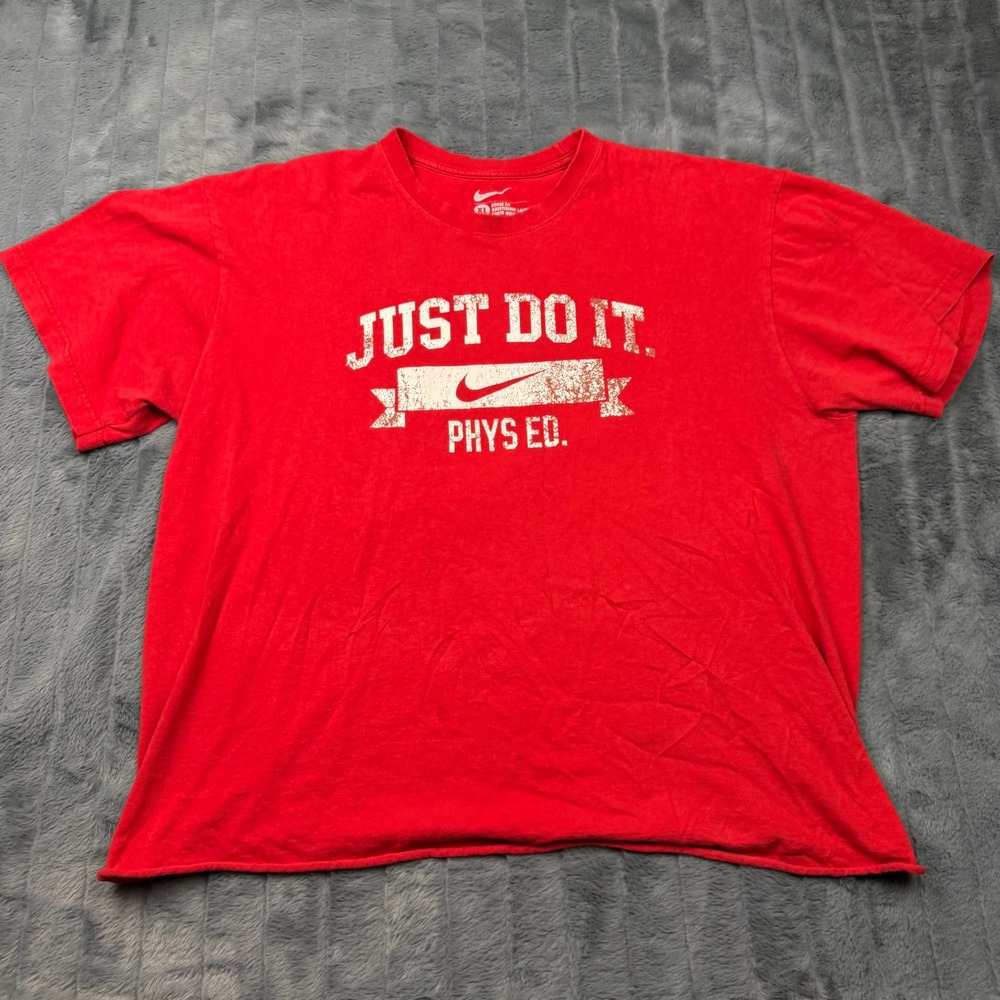 Nike Mens Just Do It Phys Ed Graphic T-Shirt Red XL Loose Fit Short Sleeve Tee